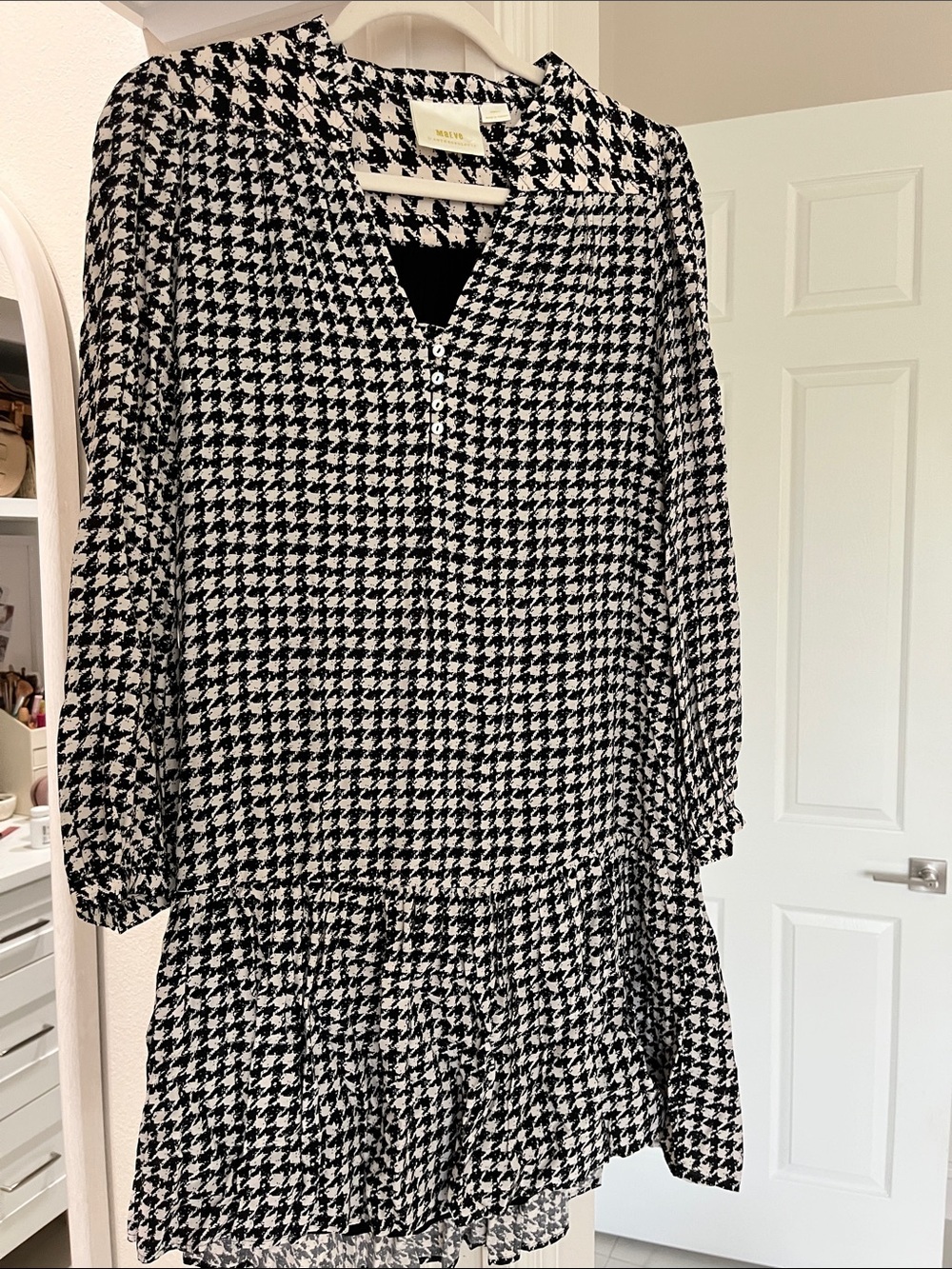 Maeve Black and White Houndstooth Button Front Top xs - Picture 8 of 9